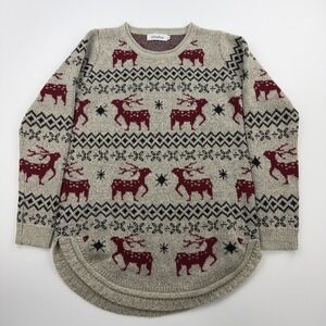 Shineflow Sweater Womens Large Reindeer Deer Christmas Pullover Tunic Jumper